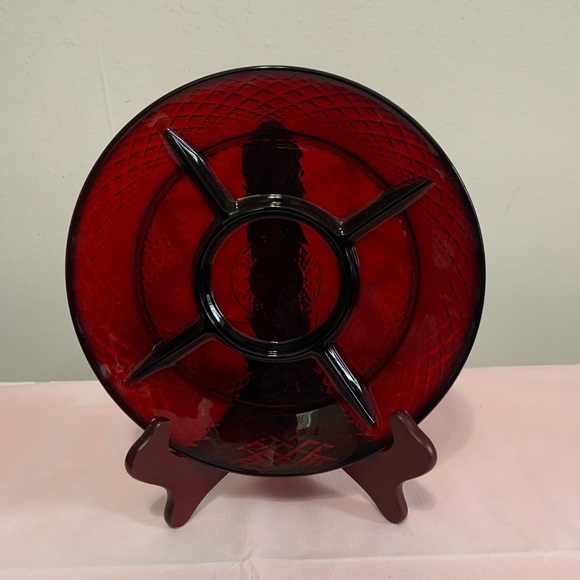 Cristal D'Arques Durand Ruby Red Divided Dish Tray 10” - Picture 2 of 4